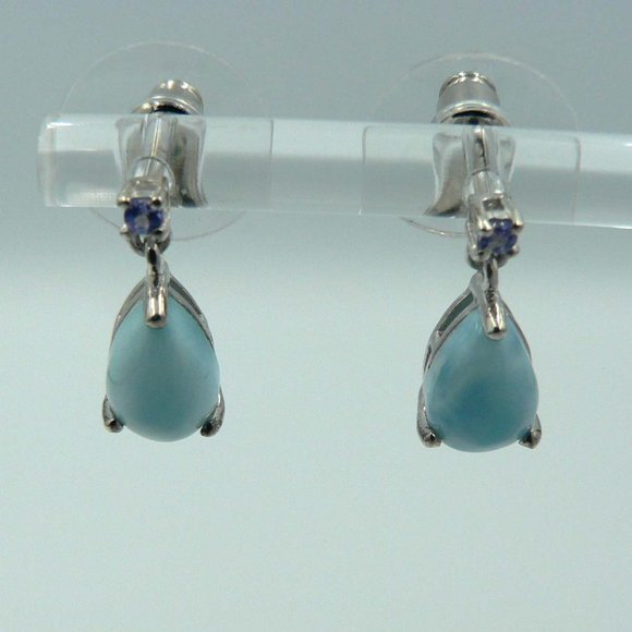 Genuine Larimar Tanzanite Drop Earrings - Picture 1 of 3